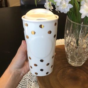 2014 Starbucks Ceramic Gold Dot Travel Mug